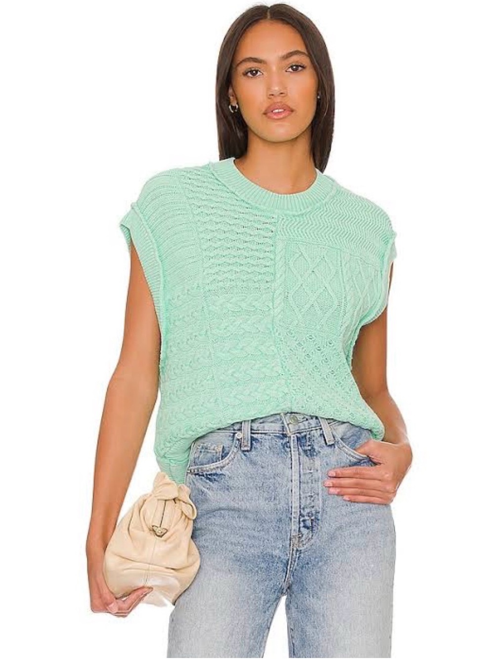 Sleeveless Cable Knit Sweater Tank in Mint